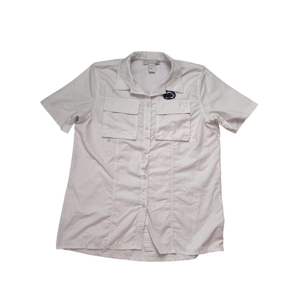Penn State Nittany Lions CHICKA-D White Camp Shirt Sz Medium Mens Pockets Vented